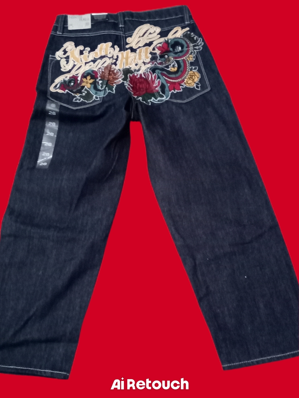Relaxed Dark Indigo Jeans with Embroidered Back Pockets